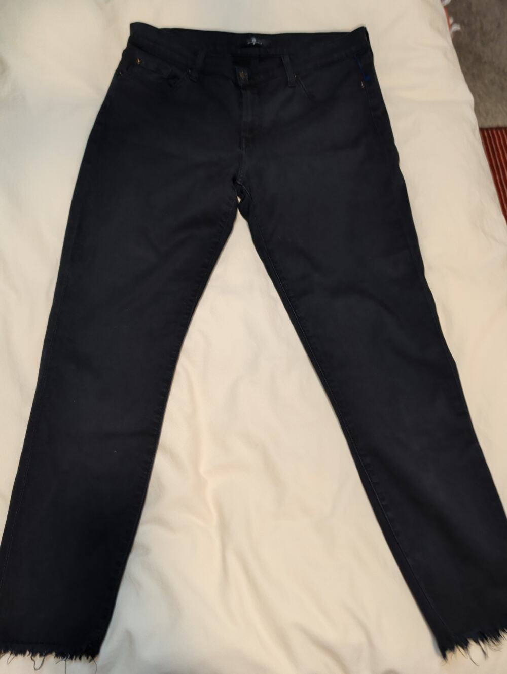 7 For All Mankind b(air) Black Frayed Raw Hem Jeans Size 31 Stretch Slim Skinny